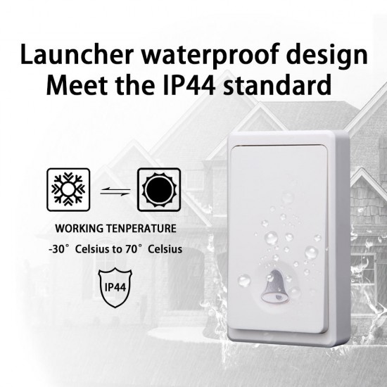 FA20 Self-powered Waterproof Wireless Doorbell 200M Remote LED Light Home Music Doorbell 36 Chime