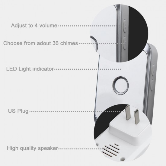 FA20 Self-powered Waterproof Wireless Doorbell 200M Remote LED Light Home Music Doorbell 36 Chime FA20 Self-powered Waterproof Wireless Doorbell 200M Remote LED Light Home Music Doorbell 36 Chime
