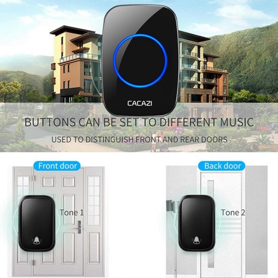 FA58 Wireless Waterproof Self-powered Doorbell No Battery Required 1 Transmitter 2 Receiver Home Ring Bell