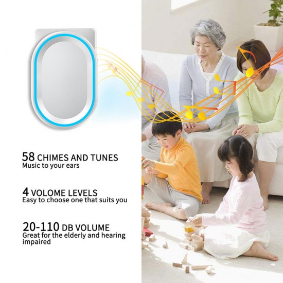 FA80-2 Self-powered Wireless Doorbell Waterproof 2 Receiver No Battery Required Button Smart Home Cordless Call Bell 58 Chime