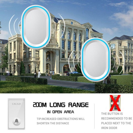FA80-2 Self-powered Wireless Doorbell Waterproof 2 Receiver No Battery Required Button Smart Home Cordless Call Bell 58 Chime
