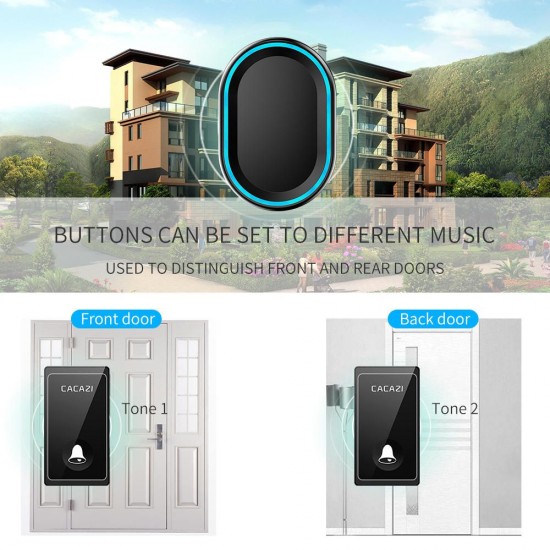 FA80-3 Self-powered Wireless Doorbell 3 Receiver Waterproof No Battery Required Button Smart Home Cordless Call Bell 58 Chime