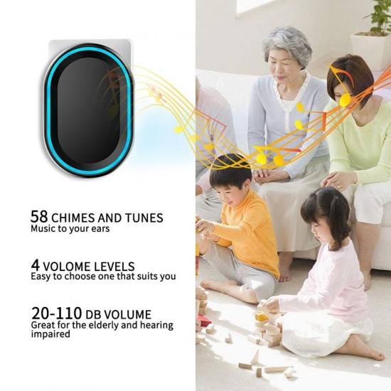 FA80-3 Self-powered Wireless Doorbell 3 Receiver Waterproof No Battery Required Button Smart Home Cordless Call Bell 58 Chime