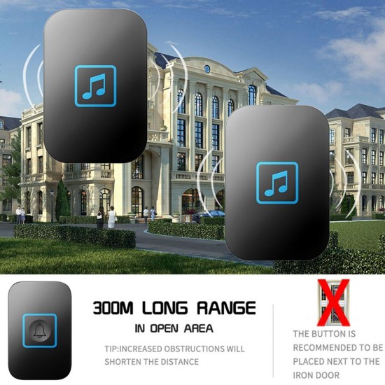 Wireless Doorbell Waterproof 300M Remote Battery 2 Button 1 Receiver Intelligent Home Calling Bell