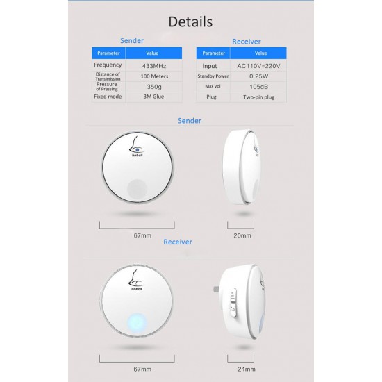 G2 Waterproof IPX7 Self-powered No Battery Wireless Doorbell