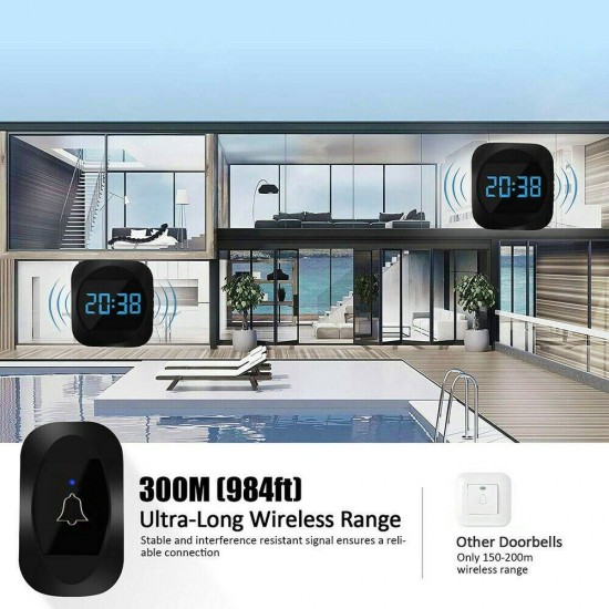 ML 195 Wireless Doorbell Smart Household DoorBell With Time Display Volume Adjustable Mutil Use for Home Apartment OfficeSelf-powered No Battery Required Doorbell