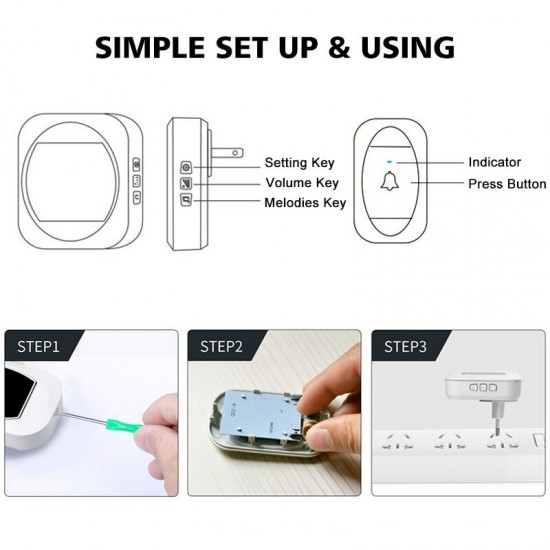 ML 195 Wireless Doorbell Smart Household DoorBell With Time Display Volume Adjustable Mutil Use for Home Apartment OfficeSelf-powered No Battery Required Doorbell