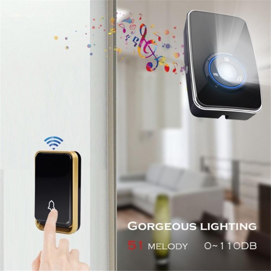 K09 Wireless DoorBell Self-powered Night Light Sensor Waterproof No Battery Home Door Bell 2 Transmitter 2 Receiver