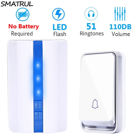 K33 Self-powered Waterproof Wireless DoorBell No Battery Smart Door Bell Chime LED Light White K33 Self-powered Waterproof Wireless DoorBell No Battery Smart Door Bell Chime LED Light White
