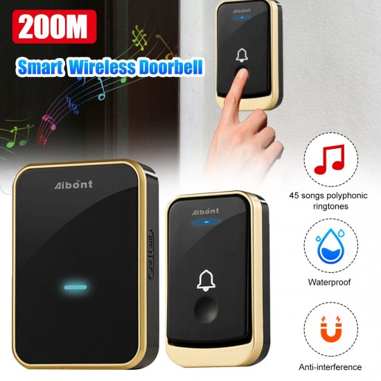 Smart Wireless Doorbell 45 Songs Ringtones & 200m Transmission Music DoorBell