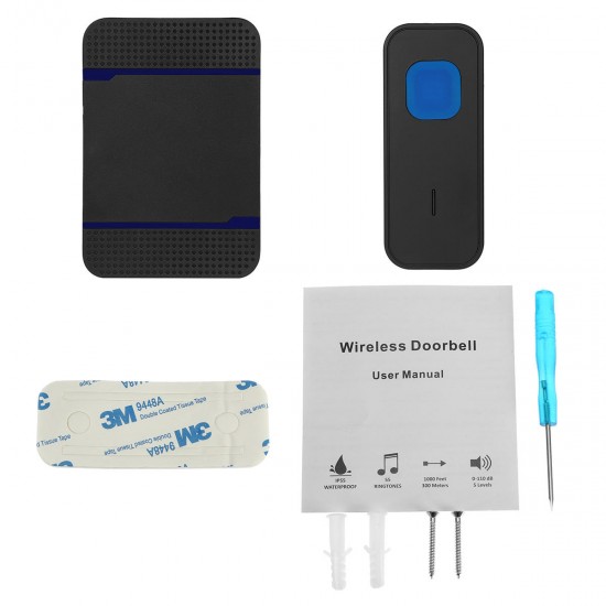Waterproof LED 55 Songs Chime Wireless Doorbell Receiver & Transmitter Waterproof LED 55 Songs Chime Wireless Doorbell Receiver & Transmitter