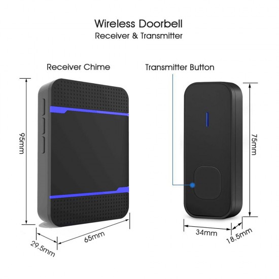 Waterproof LED 55 Songs Chime Wireless Doorbell Receiver & Transmitter
