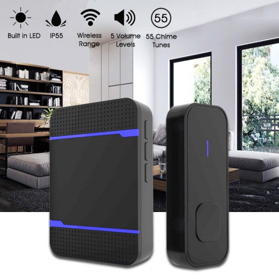 Waterproof LED 55 Songs Chime Wireless Doorbell Receiver & Transmitter Waterproof LED 55 Songs Chime Wireless Doorbell Receiver & Transmitter