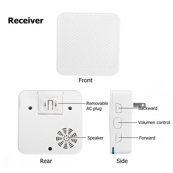 Wireless Doorbell 52 Song Chime 5 Volume Level Door Bell 1/2 Receiver Button