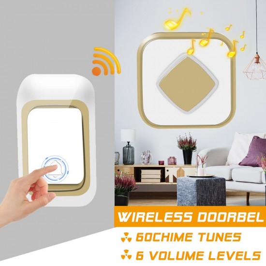 Wireless Doorbell Waterproof Transmitter + Receiver Home Wall Doorbell 60 Chimes Wireless Doorbell Waterproof Transmitter + Receiver Home Wall Doorbell 60 Chimes