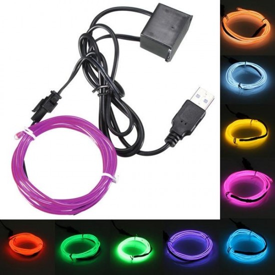 1M USB Flexible EL Wire Neon LED Strip Light Glow Rope Tube Party Decoration with Inverter 5V