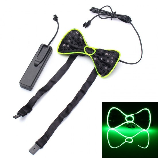 Battery Powered LED Light Up EL Mens Bow Tie Necktie for Halloween Wedding Party DC3V