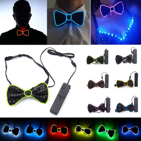 Battery Powered LED Light Up EL Mens Bow Tie Necktie for Halloween Wedding Party DC3V