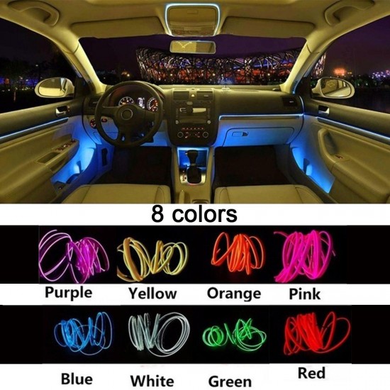 DC12V 5M Flexible Neon EL Wire LED Strip Light Car Interior Decoration Lamp + Driver