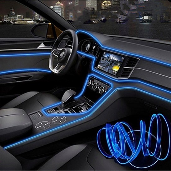 DC12V 5M Flexible Neon EL Wire LED Strip Light Car Interior Decoration Lamp + Driver