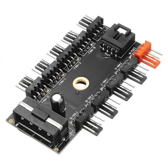 12V 10 Way 4pin Fan Hub Speed Controller Regulator For Computer Case With PWM Connection Cable CPU Fan Dedicated Interface PWM Wire Interface IDE Power Supply Socket Fixed Screw Hole