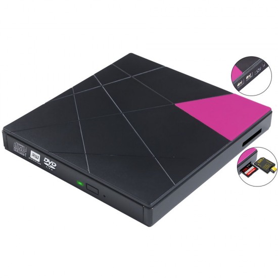 External CD DVD Drive CD/DVD Player RW Disc Drive Rewriter Burner USB Hub U Disk/TF/SD Card Reader for MacBook Laptop PC Win 7 / Win 8 / Win 10 / Mac