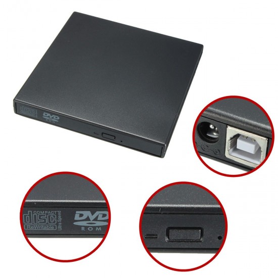 USB 2.0 External CD/DVD Player Optical Drive for PC Laptop Windows