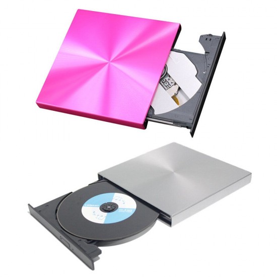 USB 3.0 Aluminum Alloy External DVD Burner CD Player Slim Silver New Model of Optical Drive For Laptop Recorder with Type C Adapter