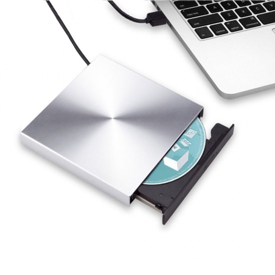 USB 3.0 Aluminum Alloy External DVD Burner CD Player Slim Silver New Model of Optical Drive For Laptop Recorder with Type C Adapter