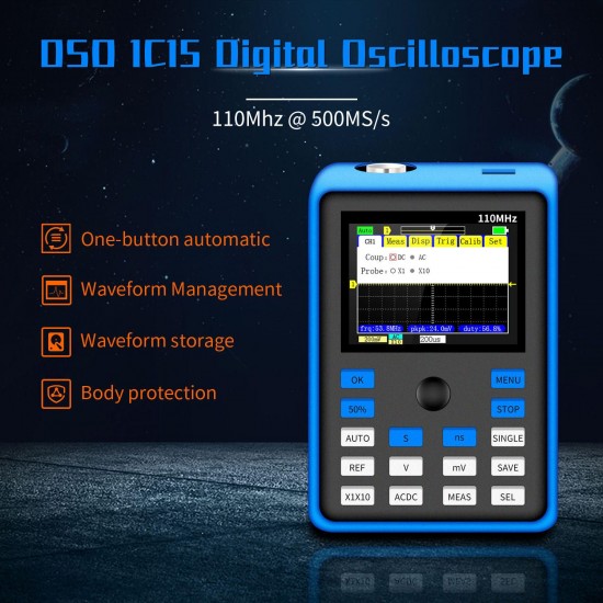 DSO1C15 Digital Oscilloscope 500MS/s Sampling Rate 110MHz Analog Bandwidth Support Waveform Storage With 2.4 Inch Screen DSO1C15 Digital Oscilloscope 500MS/s Sampling Rate 110MHz Analog Bandwidth Support Waveform Storage With 2.4 Inch Screen