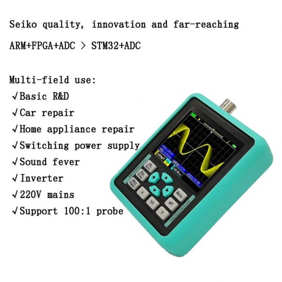 Handheld Mini Digital Oscilloscope with 2.4 Inches TFT Color LCD Screen 120M Bandwidth 500M Sampling Rate for Maintenance and DIY Electronic Test