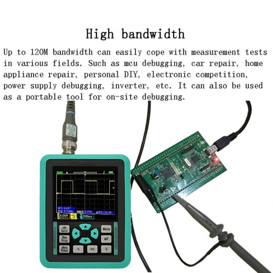 Handheld Mini Digital Oscilloscope with 2.4 Inches TFT Color LCD Screen 120M Bandwidth 500M Sampling Rate for Maintenance and DIY Electronic Test