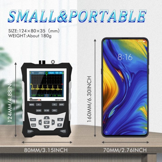 MDS120M Professional Digital Oscilloscope 120MHz Analog Bandwidth 500MS/s Sampling Rate 320x240 LCD Screen Support Waveform Storage with Backlight MDS120M Professional Digital Oscilloscope 120MHz Analog Bandwidth 500MS/s Sampling Rate 320x240 LCD Screen Support Waveform Storage with Backlight