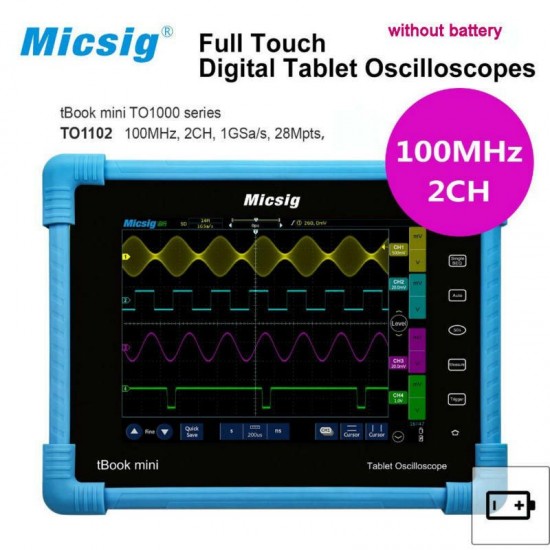 TO1102 Digital Tablet Oscilloscope 100MHz 2CH 28Mpts Automotive Diagnostic Touchscreen Digital-oscilloscope