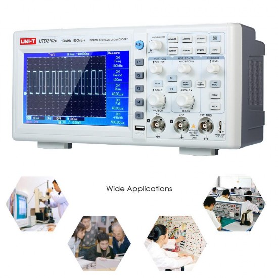 UTD2102e Digital Oscilloscope 100MHz with USB OTG Logic Analyzer Bandwidth 2 Channels 500Ms/S Storage Portable 7'' TFT LCD Scopemeter UTD2102e Digital Oscilloscope 100MHz with USB OTG Logic Analyzer Bandwidth 2 Channels 500Ms/S Storage Portable 7'' TFT LCD Scopemeter
