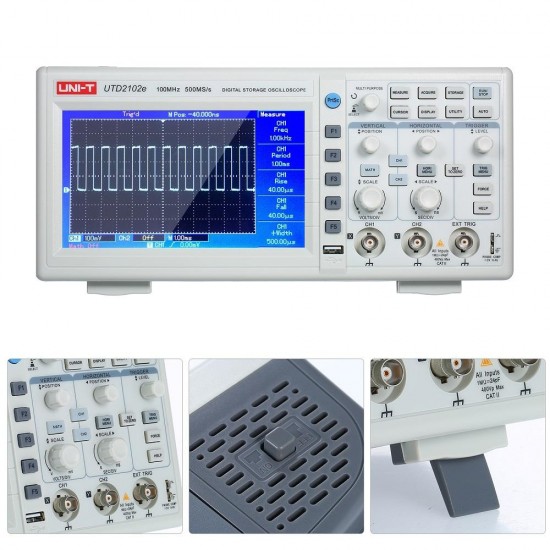 UTD2102e Digital Oscilloscope 100MHz with USB OTG Logic Analyzer Bandwidth 2 Channels 500Ms/S Storage Portable 7'' TFT LCD Scopemeter UTD2102e Digital Oscilloscope 100MHz with USB OTG Logic Analyzer Bandwidth 2 Channels 500Ms/S Storage Portable 7'' TFT LCD Scopemeter