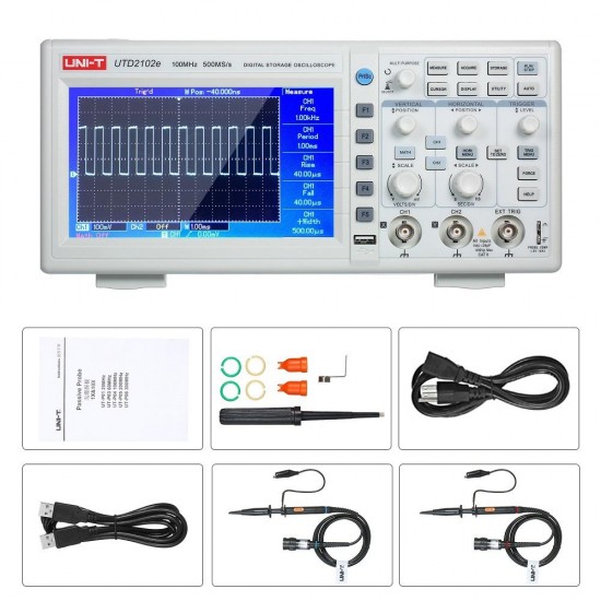 UTD2102e Digital Oscilloscope 100MHz with USB OTG Logic Analyzer Bandwidth 2 Channels 500Ms/S Storage Portable 7'' TFT LCD Scopemeter