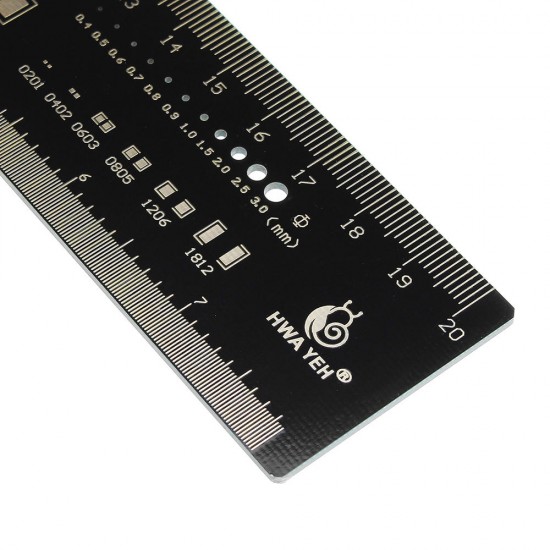 20cm Multifunctional PCB Ruler Measuring Tool Resistor Capacitor Chip IC SMD Diode Transistor Package 180 Degrees