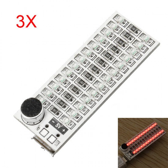 3Pcs 2x13 USB Mini Spectrum Red LED Board Voice Control Sensitivity Adjustable