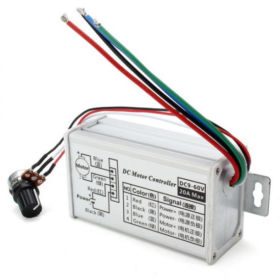 PWM DC 9V 12V 24V 48V 60V 20A Stepless Variable Speed Pulse Width Motor Speed Regulation Switch Speed Controller