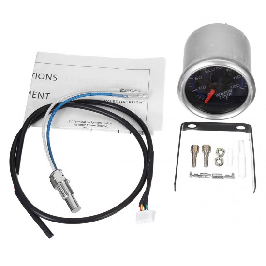 2'' 52mm 40-120°C Water Temperature Gauge Blue LED Black Face Car Meter + Sensor