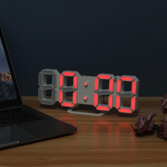 3D Alarm Clock LED Date Display Digital Temperature Snooze Table Wall Hanging