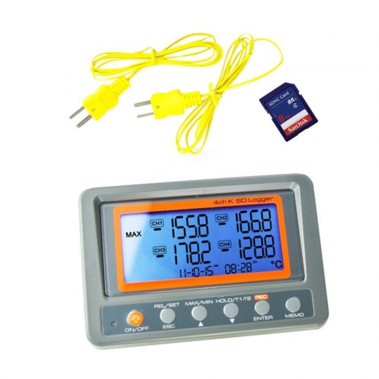 4 Channels -328 ~ 2498 Degree C / F K-type Thermocouple Thermometer SD Card 8GB Temperature Wallmount Recorder Thermometer 4 Channels -328 ~ 2498 Degree C / F K-type Thermocouple Thermometer SD Card 8GB Temperature Wallmount Recorder Thermometer
