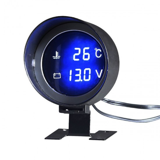 Car Water Temp Temperature Meter & Voltmeter Gauge Blue LED Digital Display