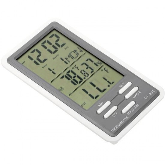 DC-802 LCD Digital Thermometer Hygrometer Temperature Humidity Meter Clock Indoor Outdoor With Wired External Sensor