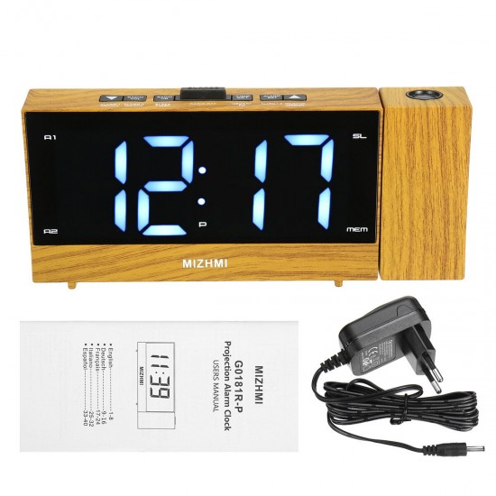 Digital Projection Alarm Clock LED Dual Alarm Radio Snooze FM Radio USB Charging