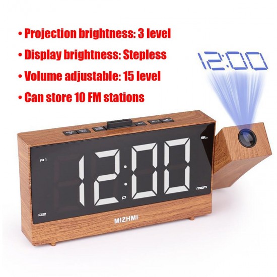 Digital Projection Alarm Clock LED Dual Alarm Radio Snooze FM Radio USB Charging