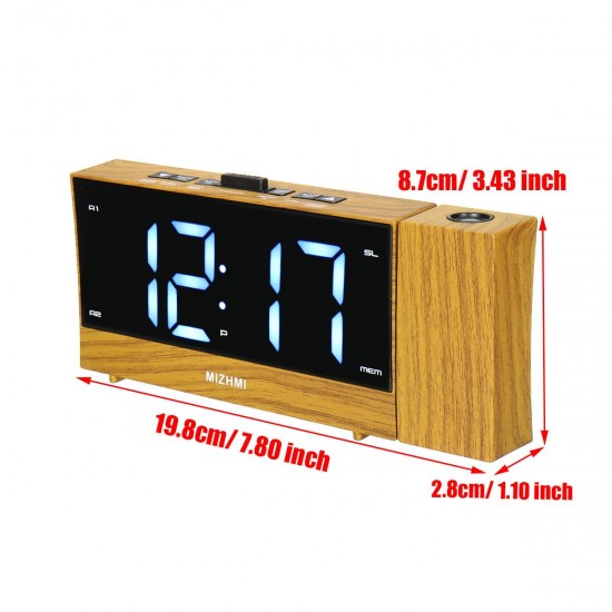 Digital Projection Alarm Clock LED Dual Alarm Radio Snooze FM Radio USB Charging