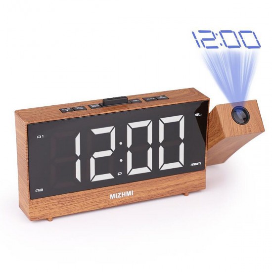Digital Projection Alarm Clock LED Dual Alarm Radio Snooze FM Radio USB Charging