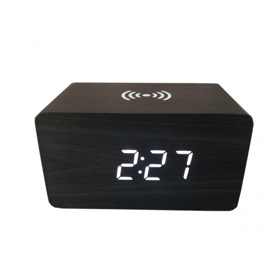 Digital Thermometer LED Desk Alarm Clock With Wireless Charger For Phone